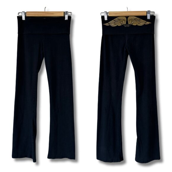 Victoria's Secret Pants - Victoria’s Secret Womens XS Yoga Pants Foldover Flare Leg 2010s Athleisure Black